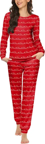 Vista 38 de Ekouaer - Conjunto de pijama de manga larga para mujer, ropa de dormir suave con cuello redondo y bolsillos, conjuntos de ropa de descanso Negro