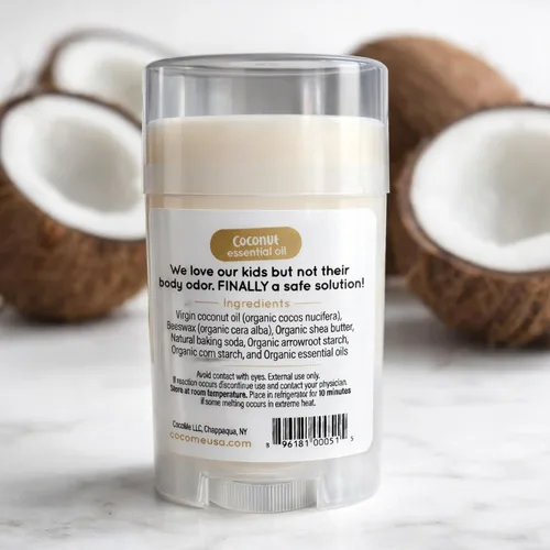 Vista 3 de CoCo Me Desodorante para niños sin aluminio con aroma a coco, desodorante orgánico y natural para niños, niños y niñas, desodorante hidratante suave