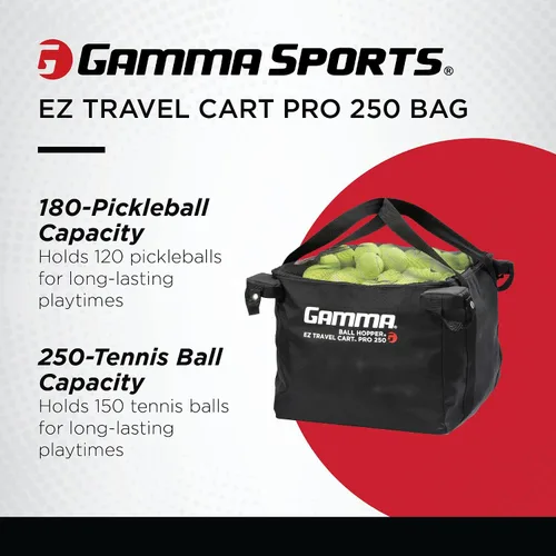 Vista 2 de GAMMA Sports EZ Travel Cart, Tennis & Pickleball Hopper, Padel, Portable Compact Design, Sturdy Lightweight Construction, EZ Bags, 150 or 250