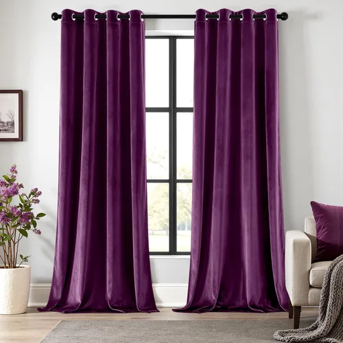 Vista 87 de ANRODUO Cortinas de terciopelo beige de 45 pulgadas de largo, opacas con aislamiento térmico insonorizado, cortinas de privacidad para oscurecer