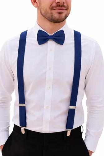 Vista 14 de Juego de tirantes y pajarita para hombre, tirantes ajustables en Y con pajarita a juego para bodas y uso formal Negro