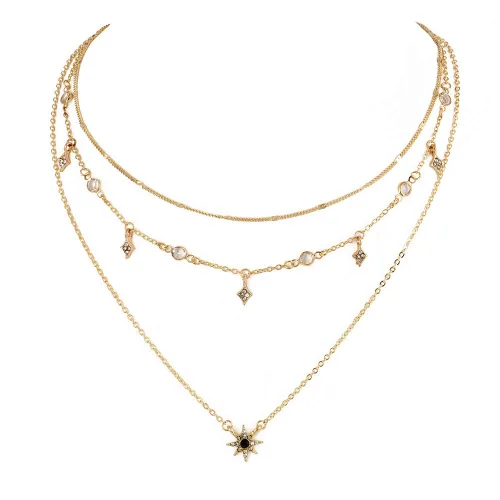 Vista 2 de DoubleNine - Gargantilla de oro con diseño de estrella de sol y estrellas