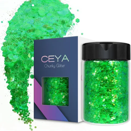 Vista 27 de Ceya Juego de purpurina gruesa de 32 colores, 11.28 onzas/11.29 oz de purpurina para manualidades en polvo mezclado con copos gruesos y finos cada