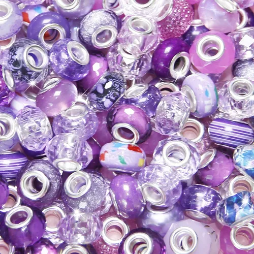 Vista 19 de ZYEHXED 60 Piezas Cuentas Negras de Agujero Grande, Cuentas Grandes de Artesanía Europea, Cuenta de Lampwork Murano de Agujero Grande, Cuenta