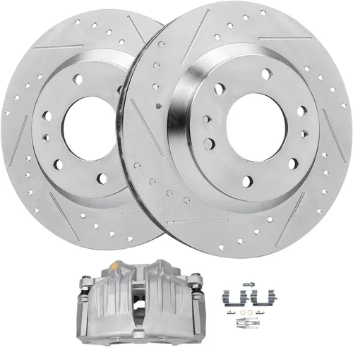 Vista 25 de Detroit Axle - Rotores de freno perforados traseros + repuesto de pinza de freno de disco trasera izquierda para Acura TL Honda Element - Juego de 3