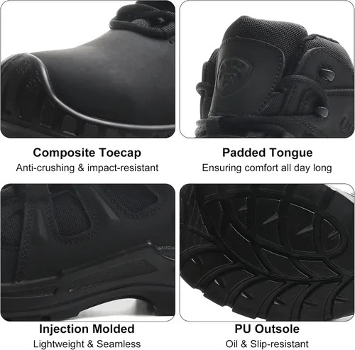 Vista 7 de Botas de trabajo con punta compuesta para hombres, zapatos de seguridad ASTM F2413, sin metal, bota antideslizante (OX4603)