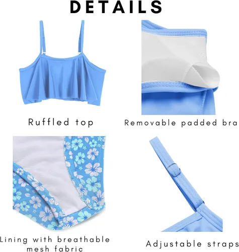 Vista 5 de Arshiner Traje de baño de dos piezas para niñas, conjunto de bikini con volantes, tankini con volantes
