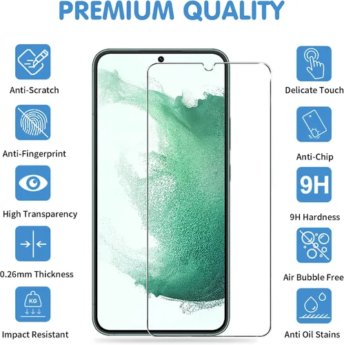 Vista 2 de [Paquete de 3+3] Protector de pantalla de vidrio para Samsung Galaxy S22 Plus 5G, vidrio templado 9H, compatible con huellas dactilares