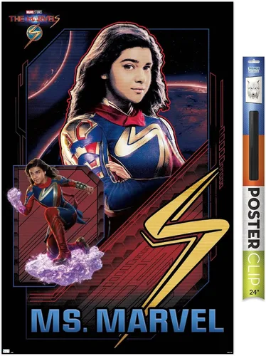 Vista 17 de Trends International Marvel The Marvels - Póster de pared de Ms. Marvel, 14.72 x 22.37 pulgadas, versión enmarcada de madera de granero