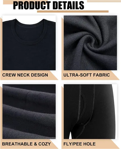 Vista 3 de Juego de 4 ropa interior térmica para hombre, suave, larga, de algodón, cálida, ropa interior térmica para hombre, para clima frío e invierno