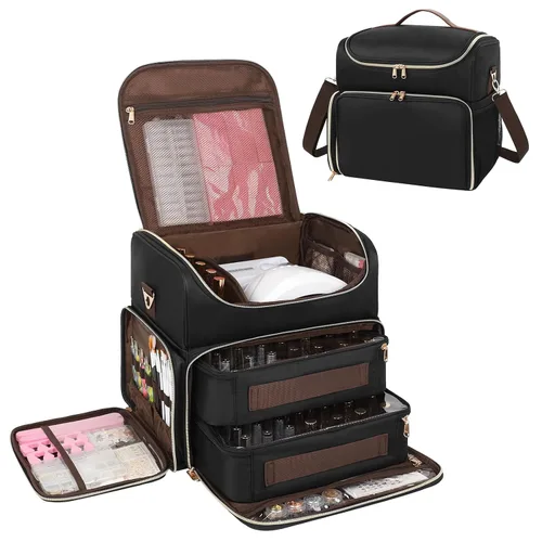 Vista 14 de CUBETASTIC Estuche organizador de esmalte de uñas extra grande con capacidad para 86 a 100+ botellas de esmalte de uñas y lámpara de uñas, bolsa