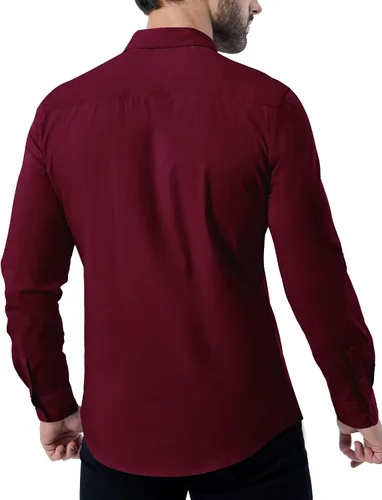 Vista 6 de ZAFUL Camisas de vestir elásticas y ajustadas para hombre, de manga larga, con botones, casual, de algodón