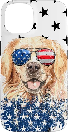 Vista 4 de Golden Retriever American Flag Cream Retriever 4th of July Case for iPhone 17