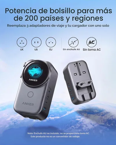Vista 2 de Anker Cargador universal, 100 W GaN USB C carga rápida de viaje Gris-oscuro