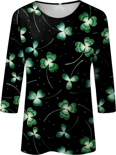Vista 5 de Camisa del día de San Patricio, camisetas de manga 34 para mujer, camisetas irlandesas del día de San Patricio, camisetas estampadas con trébol