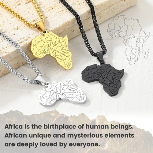 Vista 6 de GOLDCHIC JEWELRY - Collar de mapa de África para hombre, acero inoxidable, tribal africano, ojo egipcio de HorusI LOVE AFRICAMapa de Elefante