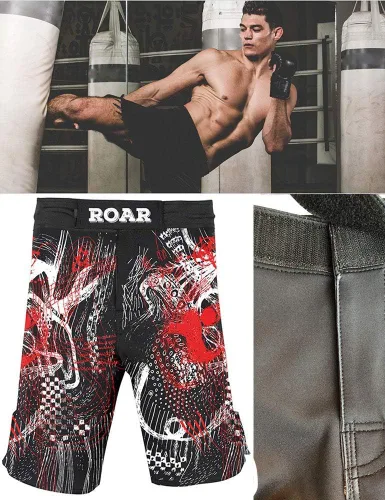Vista 2 de O2TEE Pantalones cortos de lucha MMA para hombre, serie Roar, BJJ, No Gi, Grappling, Jiu Jitsu Onda abstracta