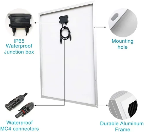 Vista 5 de Kit híbrido de turbina eólica de panel solar de 300 W (340 W): generador de turbina eólica de 100 W + 2 piezas de panel solar mono de 120
