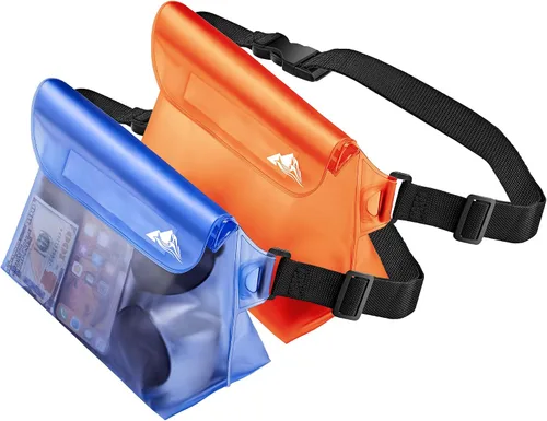 Vista 14 de HEETA Paquete de 2 bolsas impermeables con correa para la cintura, bolsa seca táctil con cinturón ajustable para teléfono, objetos de valor
