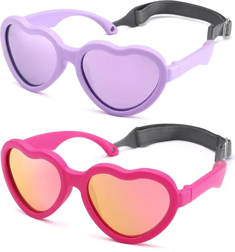Vista 21 de Gafas de sol polarizadas flexibles en forma de corazón para bebés con correa ajustable para niños pequeños y bebés de 0 a 24 meses B9*