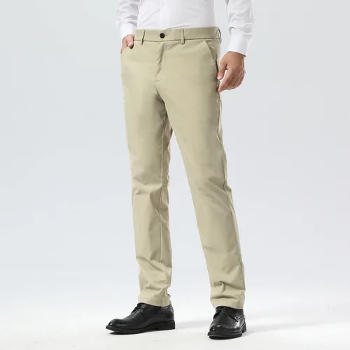 Vista 4 de Plaid&Plain - Pantalones chinos, a los tobillos de corte ajustado, elásticos, color caqui, para hombre