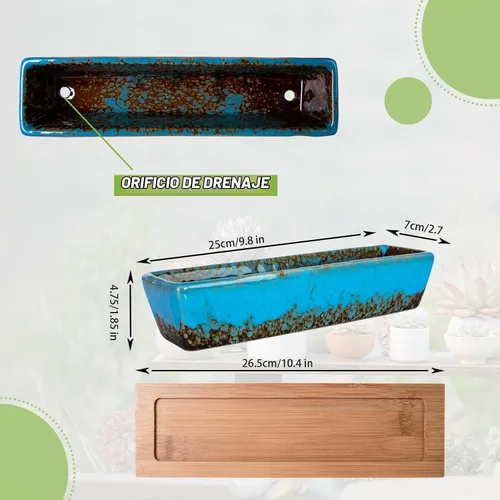 Vista 2 de ARTKETTY Macetas para suculentas, de cerámica de 9.8 pulgadas con drenaje Azul