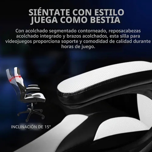 Vista 5 de RESPAWN 3085 Silla de juegos, silla ergonómica de oficina, reposacabezas Blanco