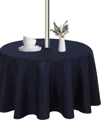 Vista 44 de LUSHVIDA Mantel cuadrado para exteriores con agujero para sombrilla y cremallera, 54 x 54 pulgadas, color negro, lavable, impermeable, a prueba