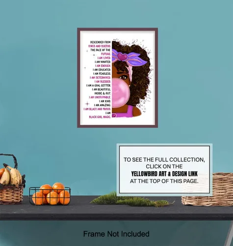 Vista 7 de Arte de pared de niña afroamericana, arte negro, decoración de pared con citas positivas inspiradoras, póster de afirmaciones positivas, decoración