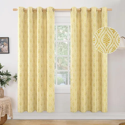 Vista 9 de BGment - Cortinas de jacquard de hojas en color amarillo mostaza, 72 pulgadas de largo para sala de estar, patrón botánico de estilo campestre
