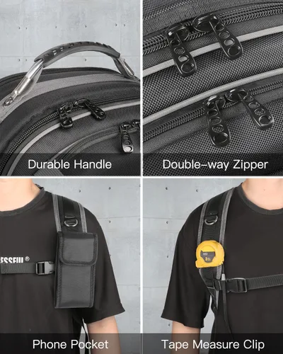 Vista 8 de Mochila de herramientas con compartimento para portátil, bolsa de herramientas completamente abierta, bolsas de herramientas HVAC, mochila