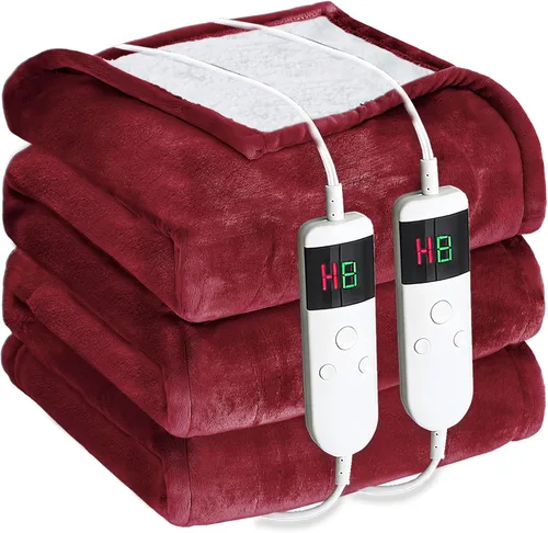 Vista 28 de Manta térmica eléctrica de 50 x 60 pulgadas, manta eléctrica de franela suave y sherpa con 10 niveles de calefacción, se apaga automáticamente