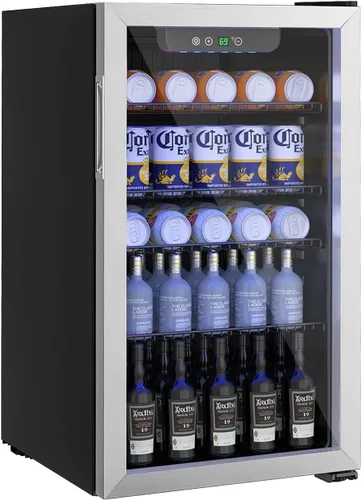 Vista 10 de Erivess - Refrigerador compacto independiente para bebidas, mini refrigerador para 24 latas/0.9 pies cúbicos con puerta frontal de vidrio reversible