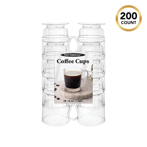 Vista 6 de Party Essentials Elegance Taza de café de plástico duro, Capacidad de 8 onzas, Negro, (caja de 240), Transparente, 200