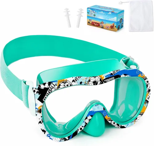 Vista 15 de Gafas de natación para niños con cubierta para la nariz, máscara de esnórquel panorámica de 180° con diseño antivaho y antifugas, correa de tela