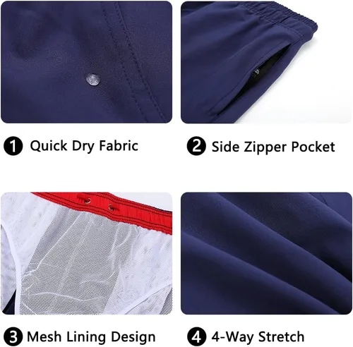 Vista 4 de Traje de baño corto de secado rápido para hombre, con bolsillos con cremallera