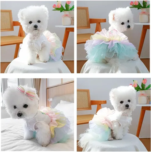 Vista 64 de ANIAC Daisy Vestidos para Perros Pequeños Hembra con Anillo para Correa, Nudo de Lazo Vestido de Boda para Cachorra, Traje de Gato de San Valentín