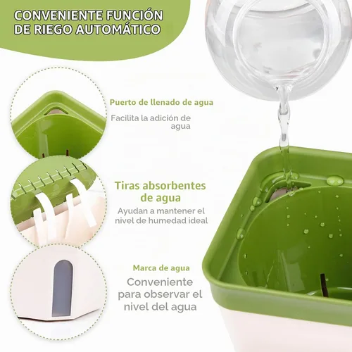 Vista 3 de OurWarm Juego de 3 macetas de hierbas de riego automático para alféizar de ventana, macetas de jardín de hierbas de interior de 10.5 pulgadas