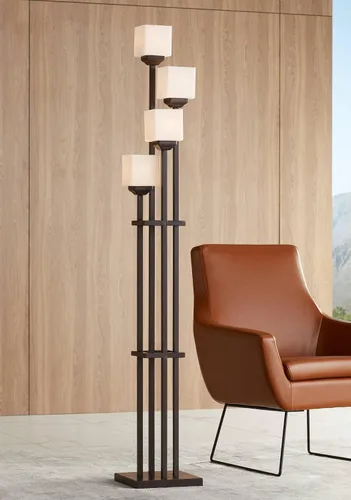 Vista 2 de Lámpara de pie estilo árbol con cuatro luces, de bronce