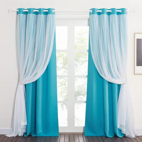 Vista 29 de PONY DANCE Cortinas de Doble Capa - Cortinas Opacas de 63 Pulgadas de Largo, Diseño con Ojales en la Parte Superior, Paneles Transparentes Blancos