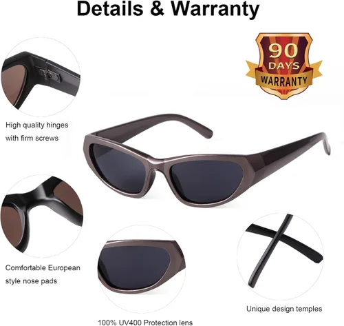 Vista 5 de SORVINO Gafas de sol de moda envolventes para hombres y mujeres, gafas de sol ovaladas deportivas de moda, gafas futuristas, Negro marco Grey Lens