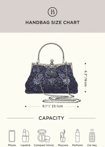 Vista 7 de BABEYOND Bolsos de mano de noche para mujer, accesorios vintage para bolso de noche para mujer, Gatsby de los años 20 con cuentas de lentejuelas