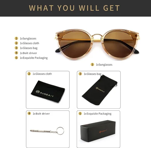 Vista 6 de SUNGAIT Gafas de sol polarizadas para mujer estilo vintage ojo de gato UV400
