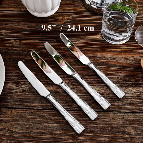 Vista 2 de KEAWELL Juego Premium de 4 Cuchillos de Cena de 9.5 Pulgadas Louis, Acero Inoxidable Apto para Lavavajillas, Cuchillos Serrados (Martillados)