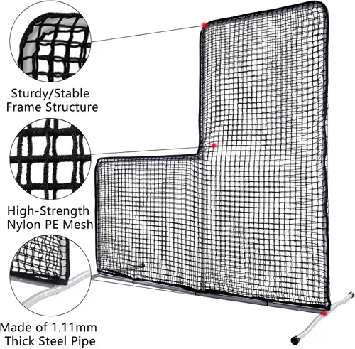 Vista 4 de Gagalileo Baseball L-Screen Protective Pitching Net: 7x7FT Portable for Batting Cage Backyard Practice - Coaches Parents Youth Training Beisbol