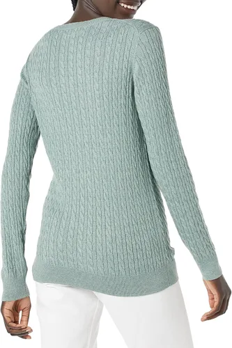 Vista 3 de Tienda Essentials - Suéter ligero de punto trenzado de manga larga con cuello redondo para mujer