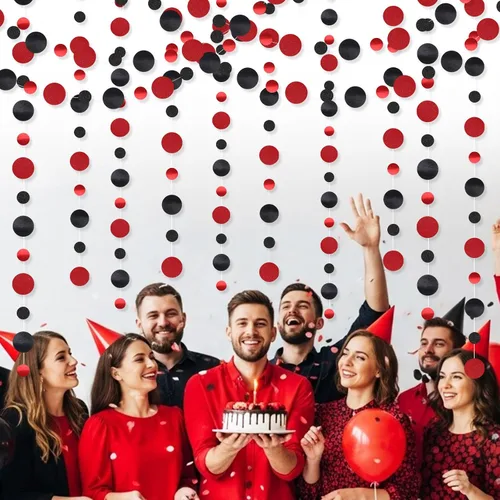 Vista 5 de Outus Guirnalda de puntos redondos negros y rojos, 5 piezas, decoración para colgar en fiestas de graduación, cada longitud de 13.1 pies