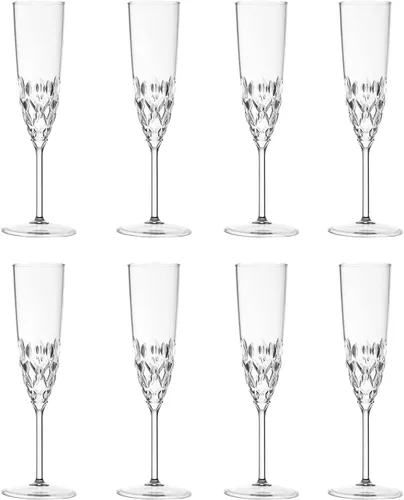 Vista 7 de XKXKKE Copas de Champán de Plástico, 8 Piezas Copas de Champán Irrompibles Reutilizables Elegantes de Cristal Transparente, 5 oz Copas de Acrílico