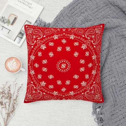 Vista 6 de Funda de almohada con patrón de bandana, estampado de cachemira roja, fundas de almohada florales vintage de 18 x 18 pulgadas, cuadradas, de algodón