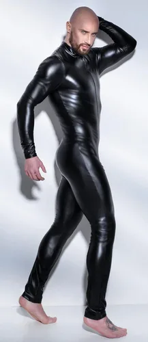 Vista 4 de Panegy Enterizo de piel sintética para hombre, body de cuero brillante, leotardo de baile para adultos, talla única